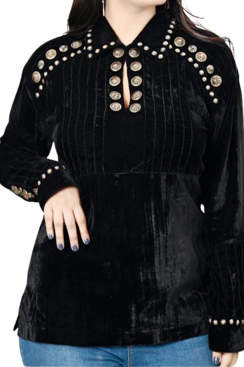 American Darling Black Velvet Shirt with Conchos