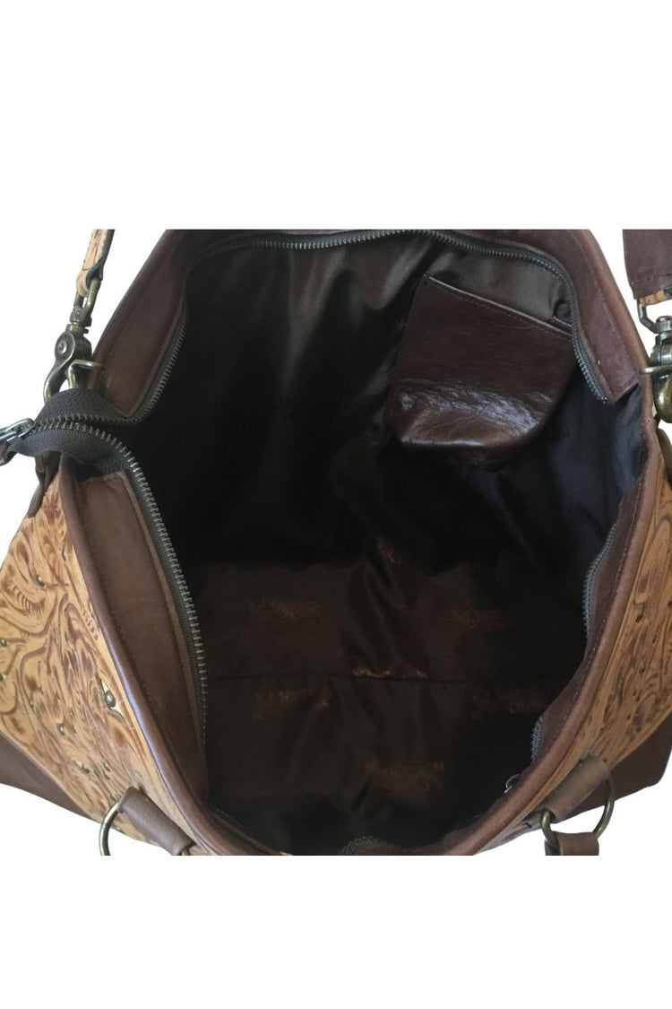 Juan Antonio Tooled Large Shoulder Bag in Saddle Natural