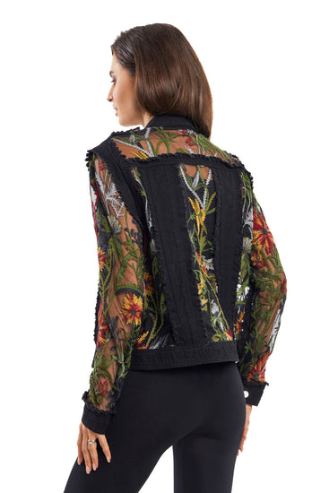 Adore Black Jacket with Sheer Floral Panel