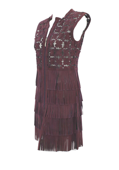 Dakota West Daisy Fringe Vest in Magenta Suede