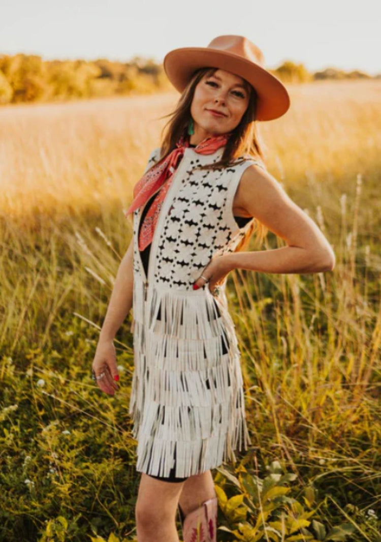 Dakota West Daisy Fringe Vest in Magenta Suede