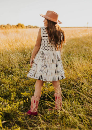 Dakota West Daisy Fringe Vest in Magenta Suede