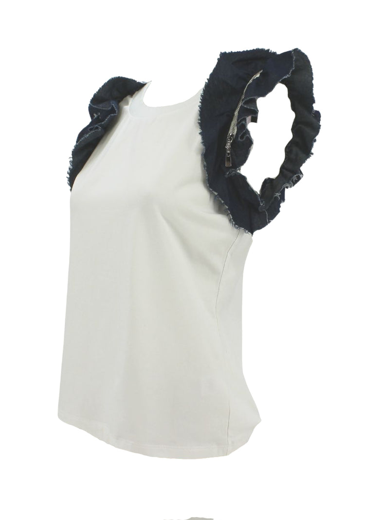 Alberta Makali Top With Denim Ruffle