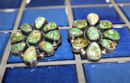 Native American Green Turquoise Custer Earrings