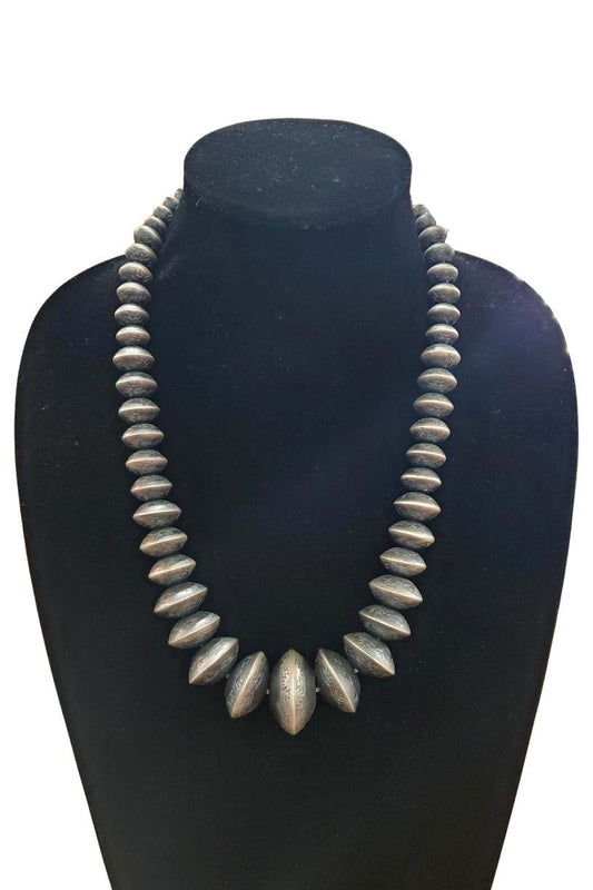 Native American Large Stamped Navajo Pearl Necklace and Earrings