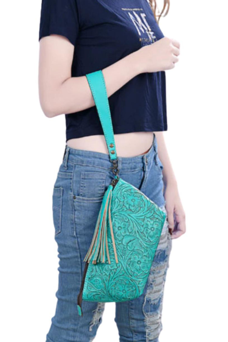 American Darling Turquoise Tooled Wristlet 