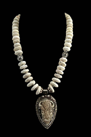 Dyanne Silver White Buffalo Necklace with Buffalo Pendant