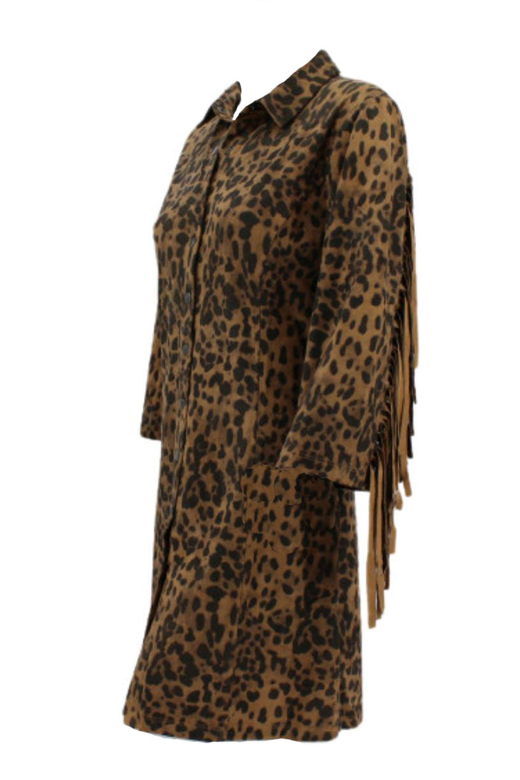 WAY Leopard Fringe Snap Dress