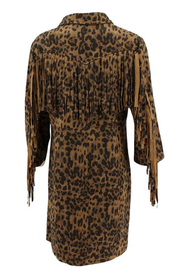 WAY Leopard Fringe Snap Dress