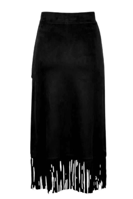 WAY Black Long Fringe Skirt