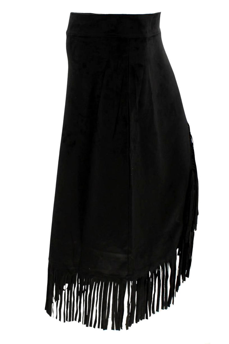 WAY Black Long Fringe Skirt