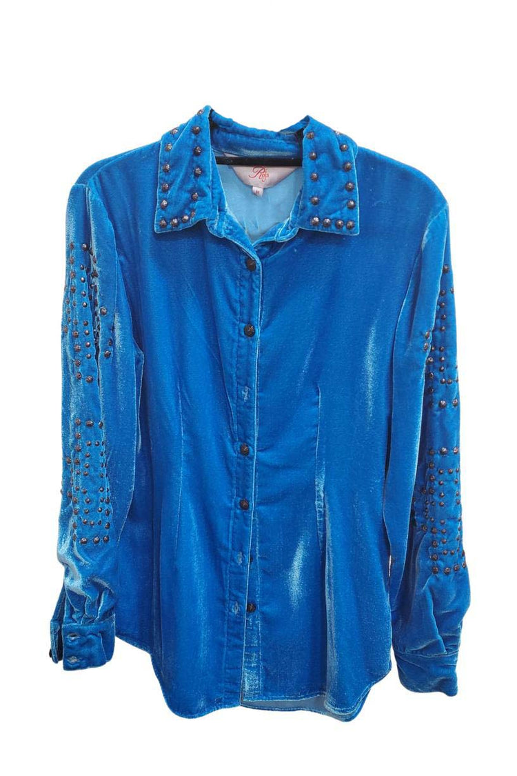 Roja Mary Velvet Shirt in Blue and Purple-CRR