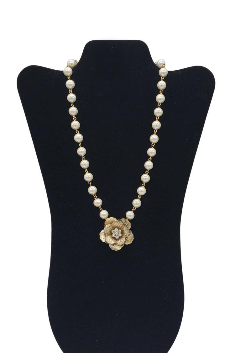Erin Knight Vintage Gold Flower Pearl Necklace