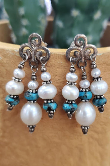 Paige Wallace Pearl and Turquoise Earrings