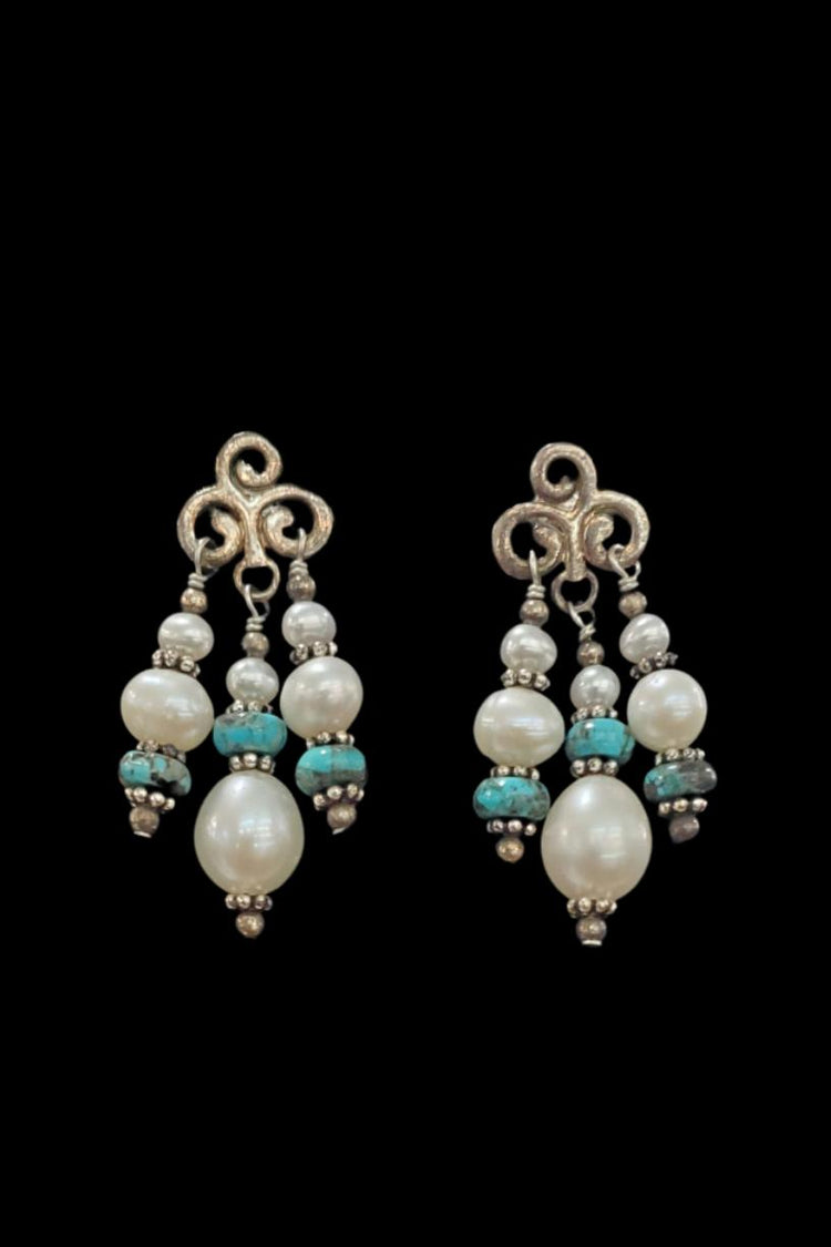 Paige Wallace Pearl and Turquoise Earrings