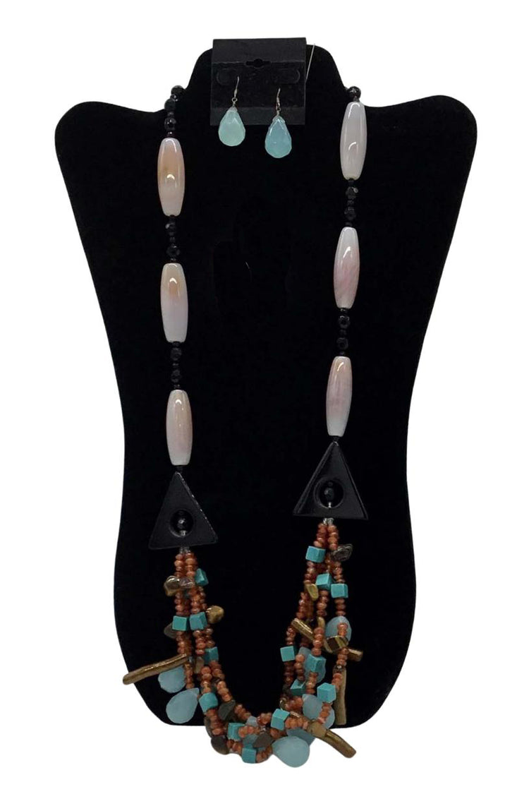 Jackie jones Onyx, Turquoise and Opaque Aquamarine Necklace Set