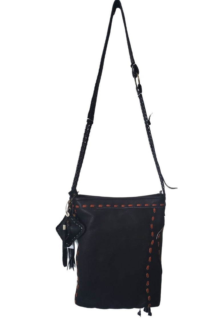 Pranee Cheyenne Black Leather Bucket Bag