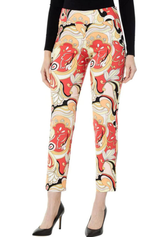 Krazy Larry Red Tropical Pull On Ankle Pant