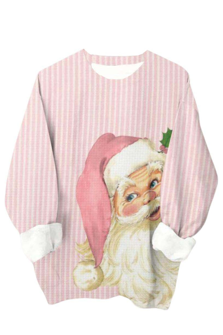 Pink Striped Santa Crew Neck Sweatshirt