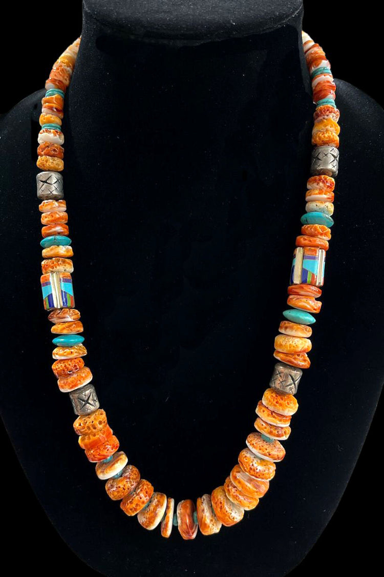 Native American Spiny Oyster Rondell Bead Necklace