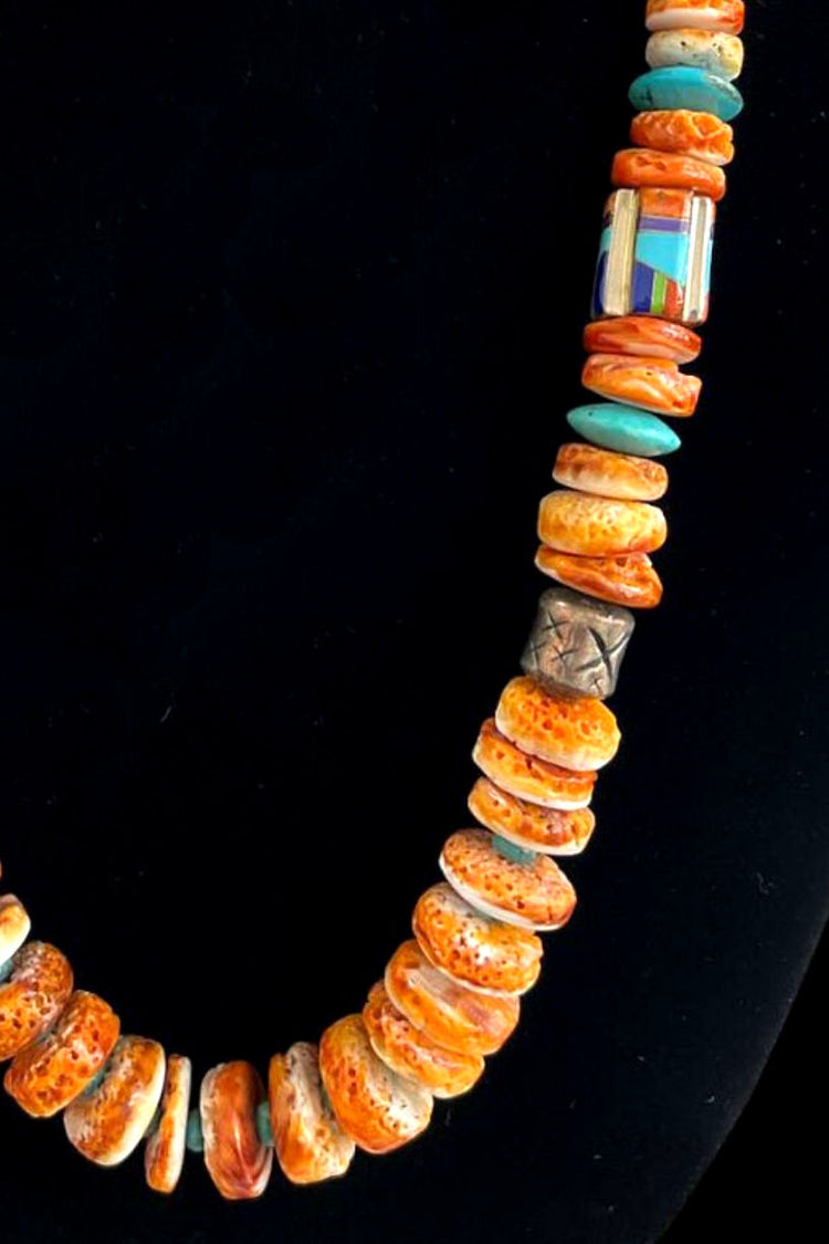 Native American Spiny Oyster Rondell Bead Necklace