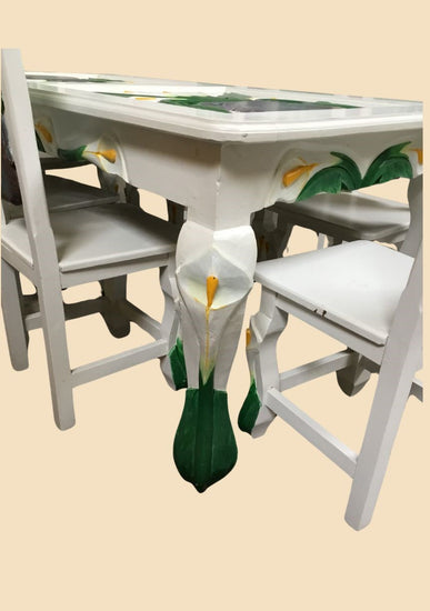 Hand Carved Calla Lily Dining Table Set