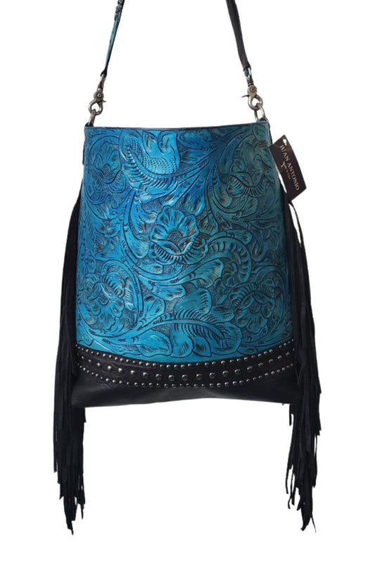 Juan Antonio Turquoise Tooled Bucket Bag