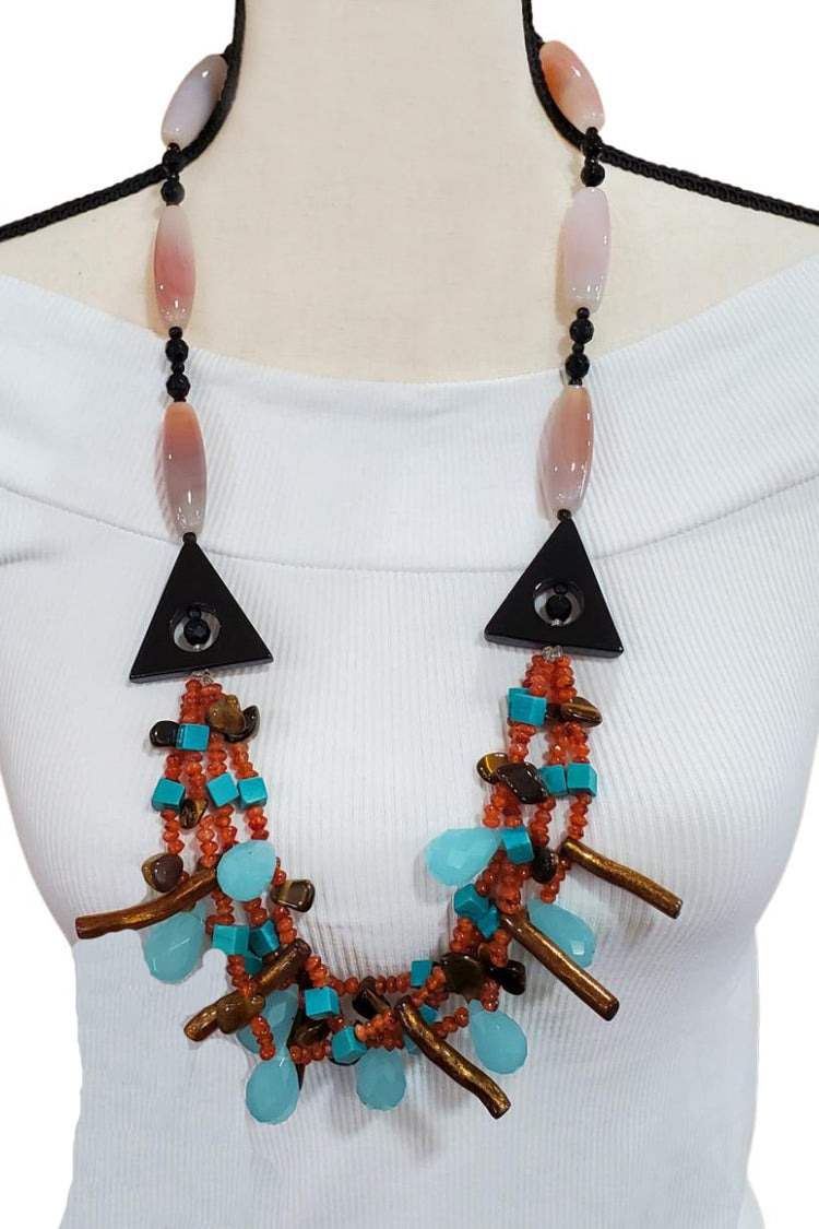 Jackie jones Onyx, Turquoise and Opaque Aquamarine Necklace Set