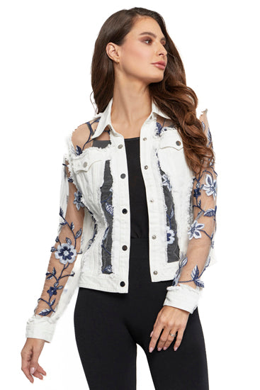 Adore White Sheer Jacket with Blue Flowers