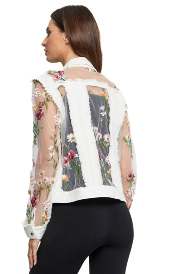 Adore White Sheer Jacket with Pink Flowers