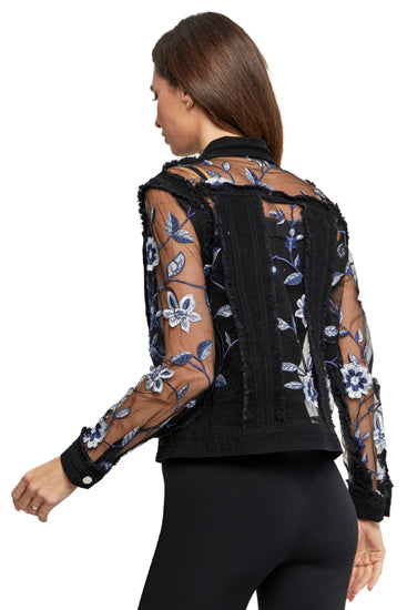 Adore Black Sheer Jacket with Blue Flowers