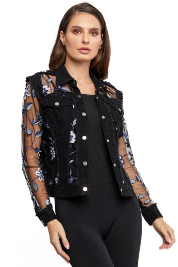 Adore Black Sheer Jacket with Blue Flowers