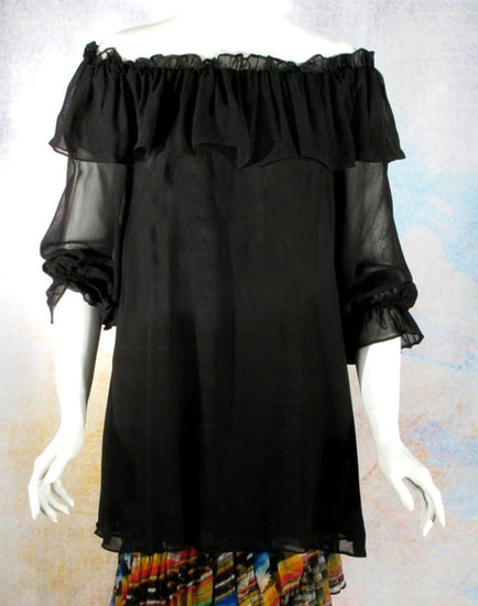 Vintage Collection Black Ruffle Peasant Tunic