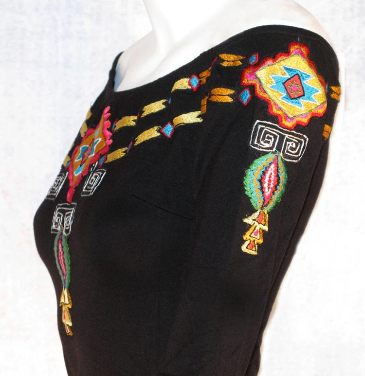 Vintage Collection Black Rainbow Saltillo Embroidered Top