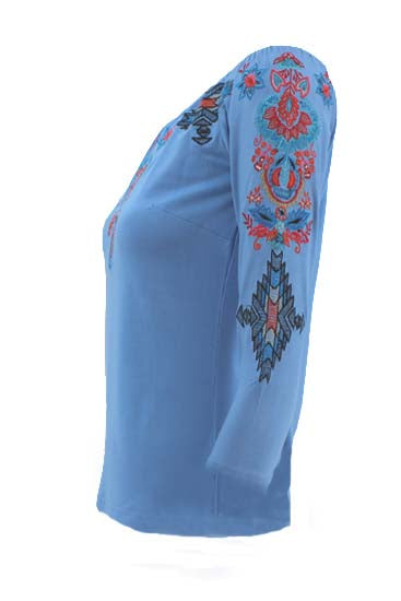 Vintage  Collection Sunrise Saltillo Blue Knit Top