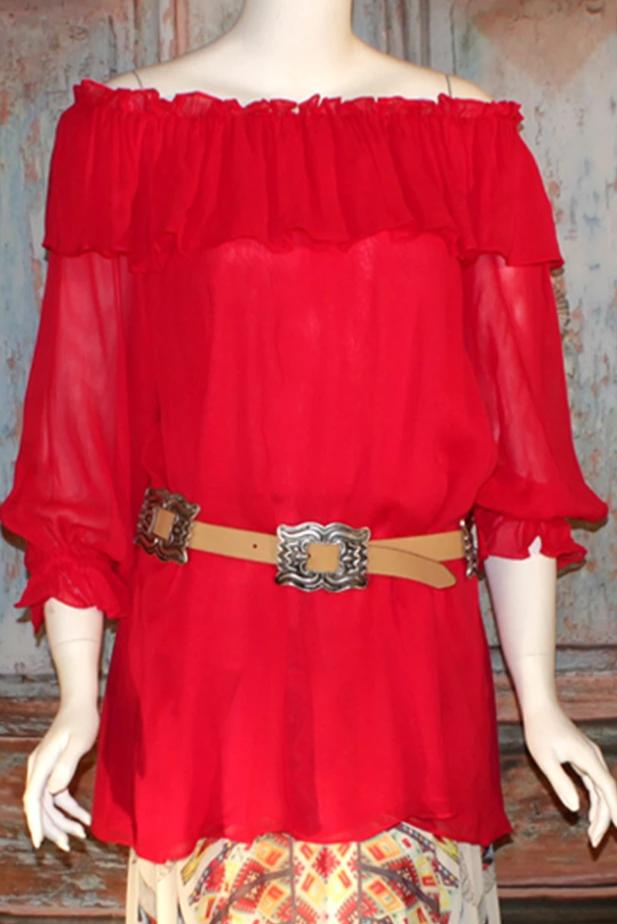 Vintage Collection Coral Ruffle Peasant Tunic
