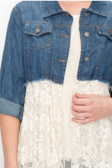 Origami Denim Cover-Up with Natural Lace