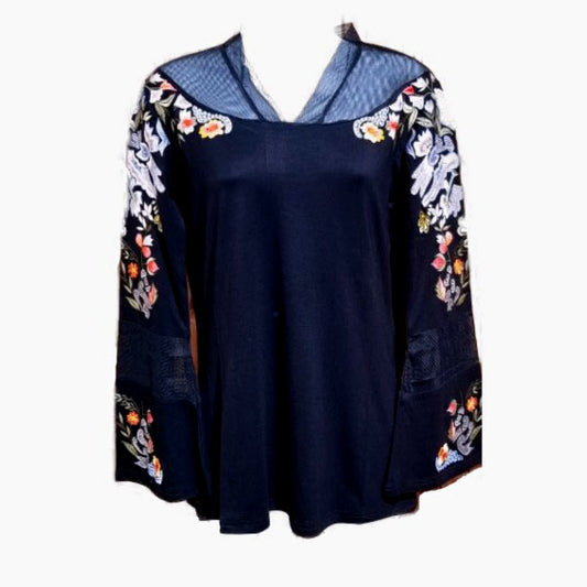 Vintage Collection Blue Dahlia Bell Sleeve Top