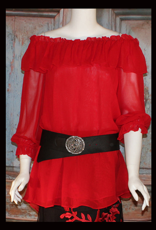 Vintage Collection Red Ruffle Peasant Tunic
