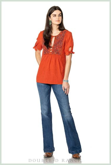 Double D Rodeo Red Rose Scroll Top