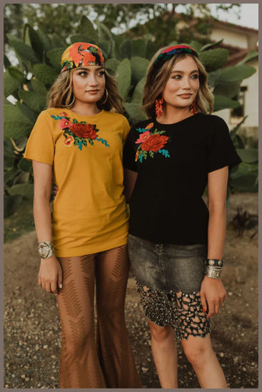 Rodeo Quincy Mustard Tom's Spanish Rose Embroidered Tee