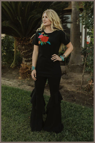 Rodeo Quincy Black Tom's Spanish Rose Embroidered Tee