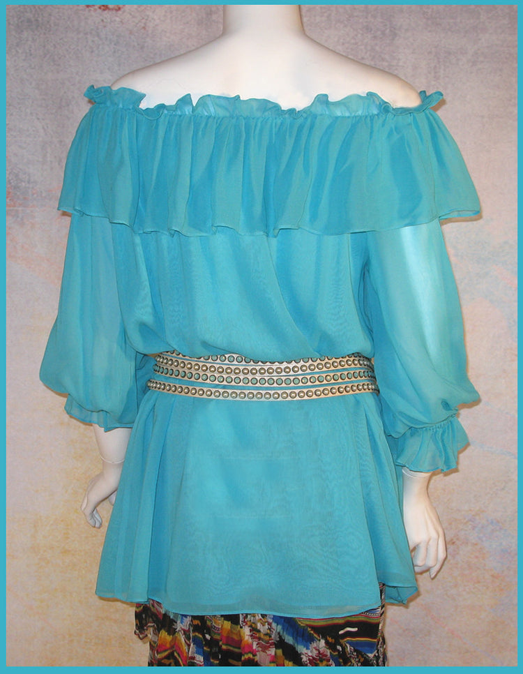 Vintage Collection Turquoise Ruffle Peasant Tunic