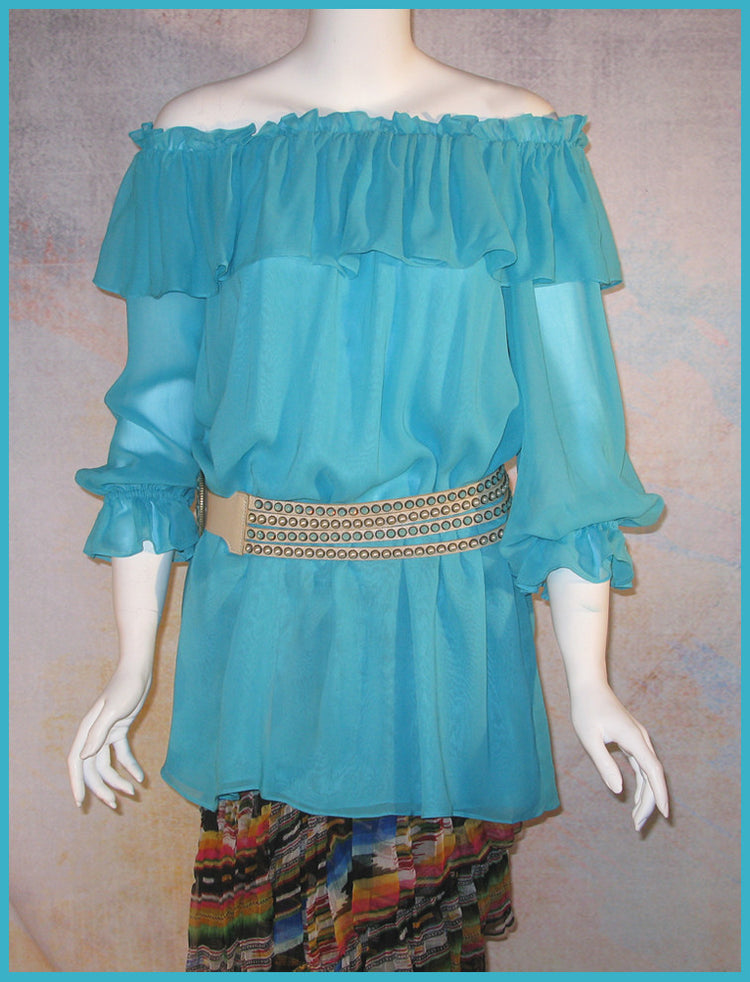 Vintage Collection Turquoise Ruffle Peasant Tunic