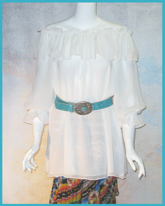 Vintage Collection White Ruffle Peasant Tunic